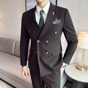 色织高品质面料西服套装戗驳领双排扣条纹西装三件套SJT8020-P275图片