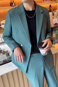 西服套装男微阔版型两粒横排扣子小西装垂感西装两件套LJT17-P235图片