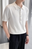 轻熟风~男薄款针织短袖Polo衫冰丝质感翻领T恤白色PL9782-P68，男装T恤，电商A213