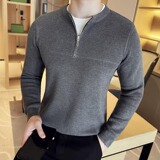 高级感秋冬假两件撞色毛衣半拉链外套时尚针织上衣灰色M9580-P83，男装针织衫/毛衣，电商A213