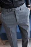 色织质感条纹西裤男士弹力休闲裤修身小脚西装长裤灰色XK6852-P75，男装西服套装，电商A213