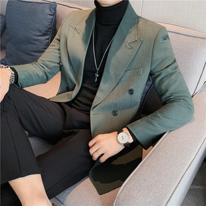 冬装加厚条纹双排扣西服外套男休闲潮流商务西装潮DX36-P155图片