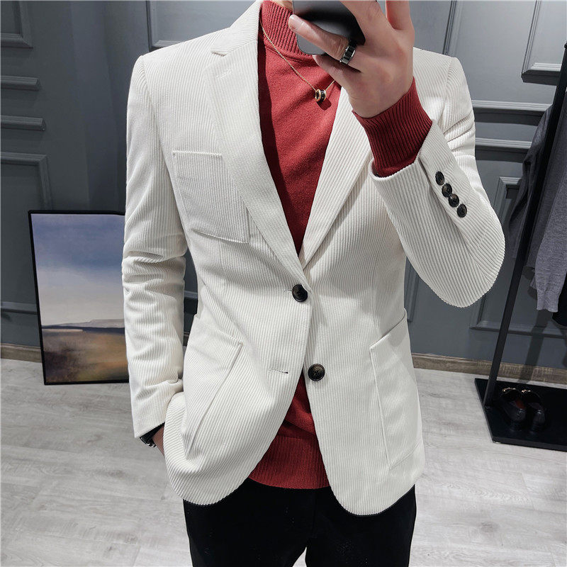 灯芯绒面料帅气西服男士韩版修身西装外套单西服白色DX623-P137图片