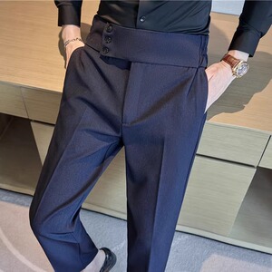 高级感西裤那不勒斯高腰休闲裤子男直筒西装裤藏青色XK7012-P78,范斯搭配 女生图片