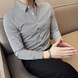 春夏新款高级感薄款男士黑白小格子衬衫修身长袖衬衣黑色CS37-P63，男装衬衫，电商A213