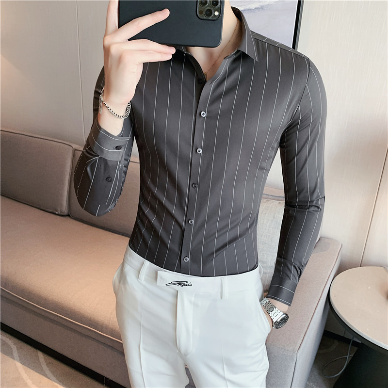 长期做~高品质无痕衬衫免烫商务条纹衬衣男长袖衬衫蓝色C6005-P78,男装衬衫,电商A213