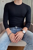 黑色打底衫男士长袖t恤纯棉紧身修身内搭秋衣秋冬CT01-P35，男装T恤，电商A213