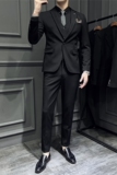 S-7XL主推款男士质感西服套装修身西装三件套黑色SJT102-P265，男装西服套装，电商A213