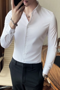 S-7XL英伦衬衫大码修身男长袖衬衫打底衬衫白色CS01/P30图片