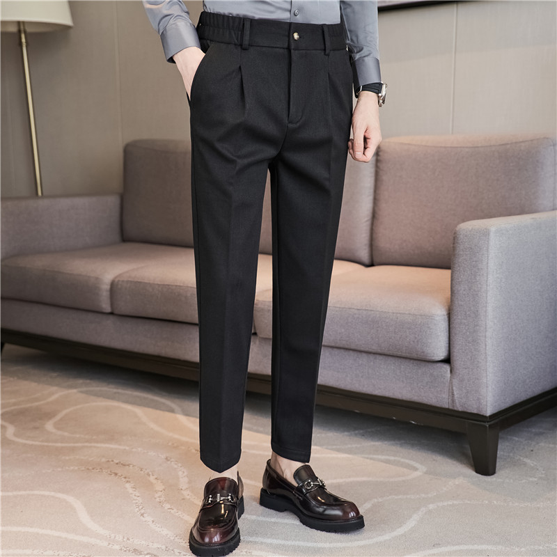 腰部可拉伸~磨毛加厚毛呢西裤男商务西裤条纹休闲裤黑色XK711-P78,男装西裤,电商A213