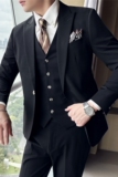 新增黑色~高品质西服戗驳领一粒扣纯色西装三件套男SJT8018-P275，男装西服套装，电商A213