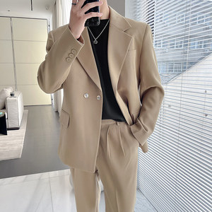 高级感西服套装男微阔两粒扣垂感西装两件套卡其色LJT958-P235,男装西服套装,电商A213