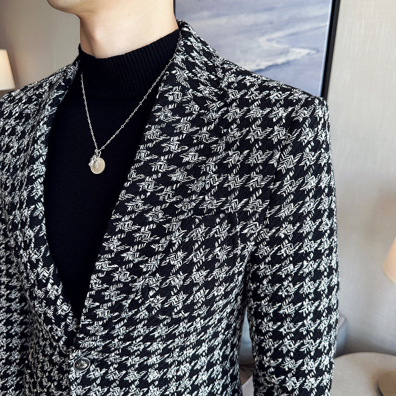 潮男主持人宴会礼服帅气西服外套帅气千鸟格西装厚款DX118-P155,男装西服套装,电商A213