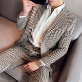 时尚千鸟格子小西装男修身西服两件套男休闲西服套装LJT13/P225，男装西服套装，电商A213