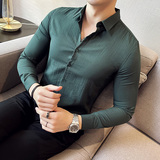 男英伦亚麻褶皱舒适面料修身长袖衬衫复古休闲衬衣白色C2023-P58，男装衬衫，电商A213