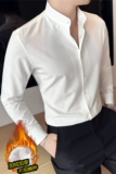 新中式高级感加厚加绒立领衬衫男长袖圆领衬衣弹力衬衣JR2350-P68，男装衬衫，电商A213