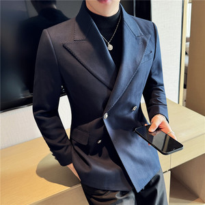 重磅加厚~布雷泽西服外套男双排扣大戗驳领西装蓝色DX705-P193,男装西服,电商A213