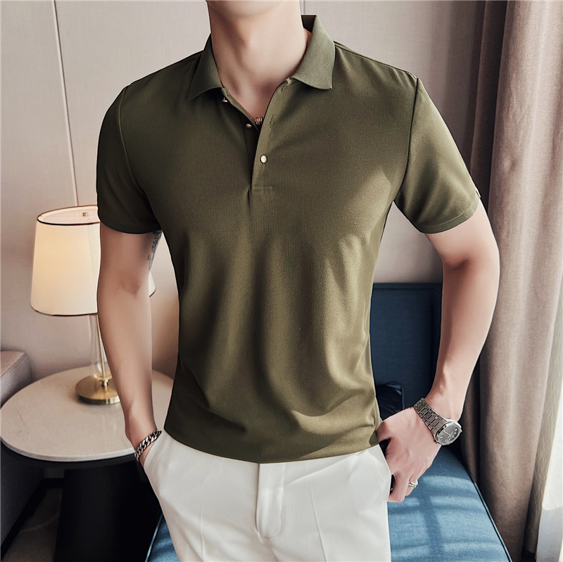 主推高级感华夫格短袖T恤男带领t恤修身polo衫橙色PL2232-P55,男装T恤,电商A213