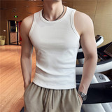 高品质纯棉螺纹高级感弹力背心男运动健身无袖T恤黑色BX066-P25，男装背心/马甲，电商A213