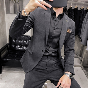 S-7XL主推特价款男士纯色西服套装修身西装中灰色LJT105/P210图片