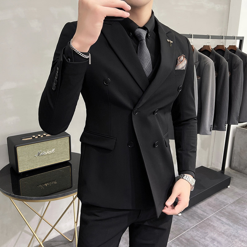 大码西服套装双排扣西装三件套男韩版修身纯色西服SJT305/P275,男装西服套装,电商A213