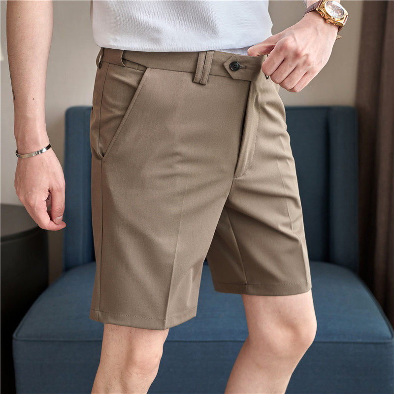 可拉伸松紧腰短裤潮男弹力垂感西裤修身休闲五分裤中灰色DK11-P57，男装西裤，电商A213