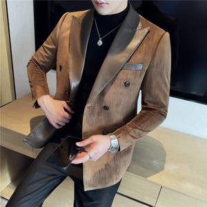 条绒定制布~拼皮西服肌理感加厚绒布双排扣西装咖啡色DX8822-P165图片