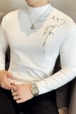 高级感时尚刺绣半高领弹力t恤修身长袖弹力纯棉打底衫潮TU285-P43，男装T恤，电商A213