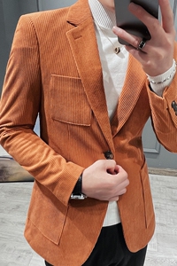 灯芯绒面料帅气西服男士韩版修身西装外套单西服焦糖色DX623-P137图片
