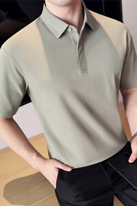 新疆长绒棉液氨科技~夏季薄款隐藏扣纯色polo衫短袖t恤PL2259-P45图片