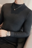 个性条纹半高领毛衣中领针织打底衫男装长袖毛衫深灰色M1701-P58，男装T恤，电商A213