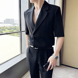 送皮带~潮男时尚穿搭~夏装男宽松西装两件套短袖西服LJT5503-P220，男装T恤，电商A213