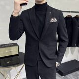 毛呢子休闲小西装外套男修身韩版秋冬加厚款西服套装LJT6951-P230，男装西服套装，电商A213