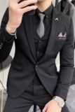 刺绣条纹西装男套装韩版修身商务西服三件套休闲黑色SJT107/P255，男装西服套装，电商A213