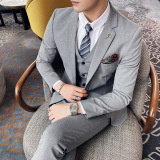 S-7XL主推款-特价跑量-男士西服修身西装三件套浅灰色SJT105-P265，男装西服，电商A213