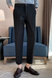腰部可拉伸磨毛加厚毛呢西裤男商务西裤小脚休闲裤黑色XK209-P68，男装西裤，电商A213