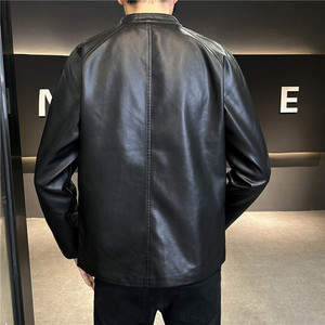 机车皮衣外套男韩版修身帅气百搭立领骑行皮夹克黑色JK6805-P88图片