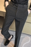 秋冬质感格子西裤韩版修身小脚西装休闲裤男长裤深灰色XK101-P70，男装西裤，电商A213