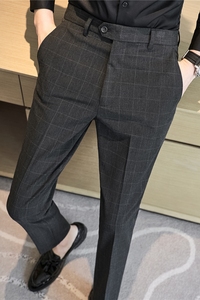 秋冬质感格子西裤韩版修身小脚西装休闲裤男长裤深灰色XK101-P70图片 秋冬质感格子西裤韩版修身小脚西装休闲裤男长裤深灰色XK101-P70图片