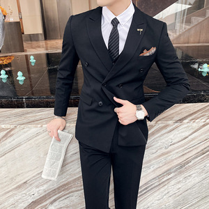 纯色西服套装双排扣西装三件套男韩版修身纯色西服SJT305/P275图片
