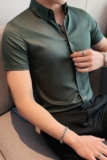 夏季薄款男士短袖衬衫韩版修身商务扣领衬衫纯色DC23-P30，男装T恤，电商A213