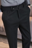 腰部可拉伸~磨毛加厚~弹力毛呢西裤男腰带装饰西裤黑色XK7786-P78，男装西裤，电商A213
