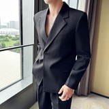 英伦高级感西服套装男微阔垂感西装两件套黑色LJT958-P235，男装西服套装，电商A213