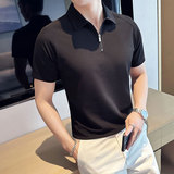 高弹冰丝泡泡面料半拉链白色polo衫男短袖修身翻领t恤PL2502-P58，男装T恤，电商A213