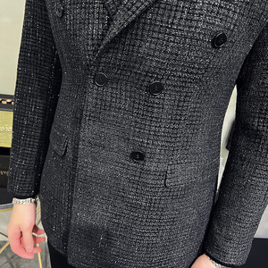 高级感毛呢~质感加厚帅气双排扣西服男厚款西装外套DX943-P155图片