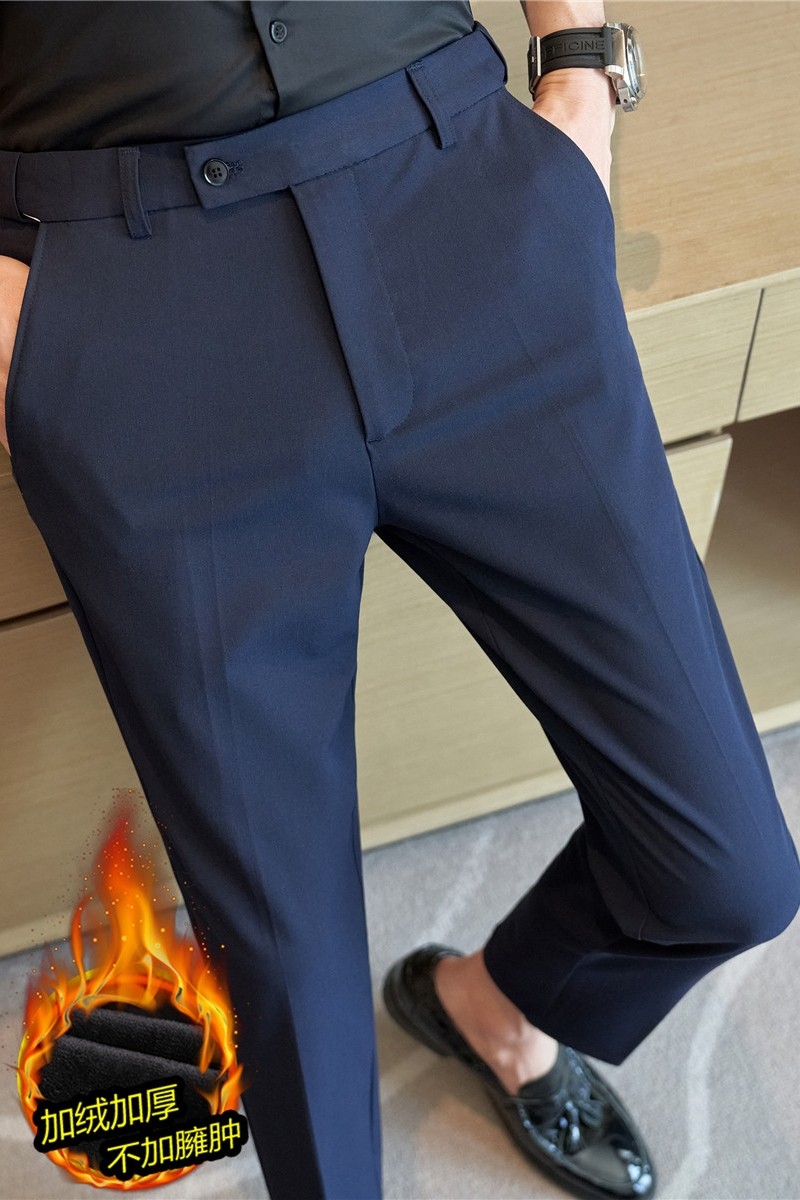 拉伸腰围~高级感加厚加绒休闲西裤弹力修身长裤藏青色JR23021-P83图片