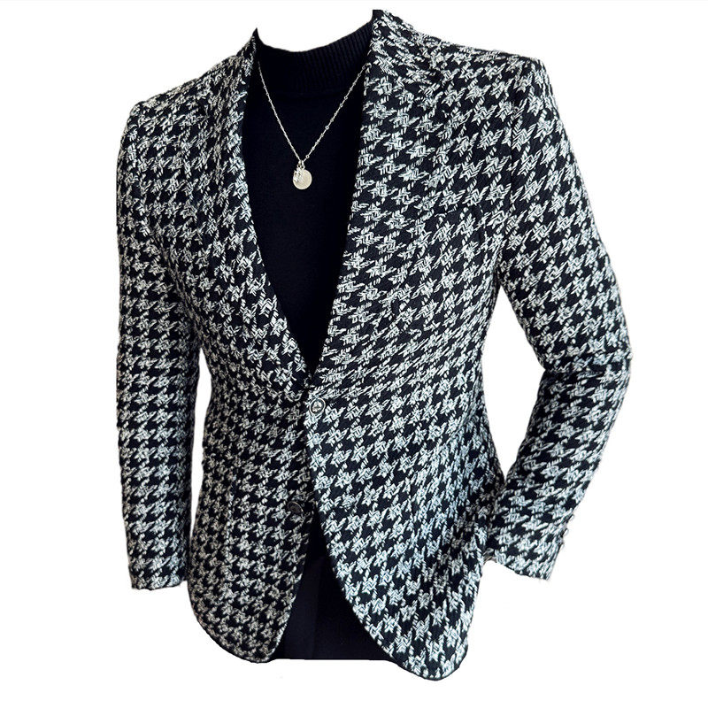 潮男主持人宴会礼服帅气西服外套帅气千鸟格西装厚款DX118-P155,男装西服套装,电商A213