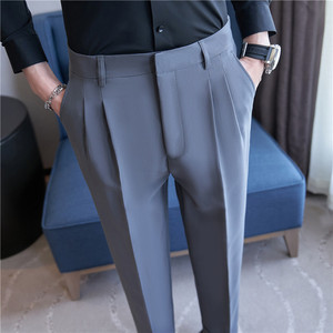 褶皱垂坠感西裤男直筒休闲长裤高级感西装长裤咖啡色XK28811-P80图片