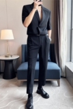 送皮带~潮男时尚穿搭~夏装男宽松西装两件套短袖西服LJT5503-P220，男装T恤，电商A213