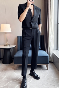 送皮带~潮男时尚穿搭~夏装男宽松西装两件套短袖西服LJT5503-P220图片